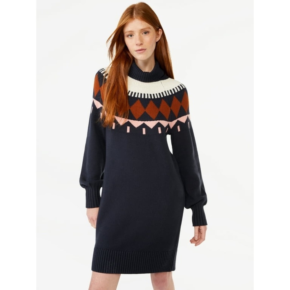 Free Assembly Women's Fair Isle Sweater Mini Dress